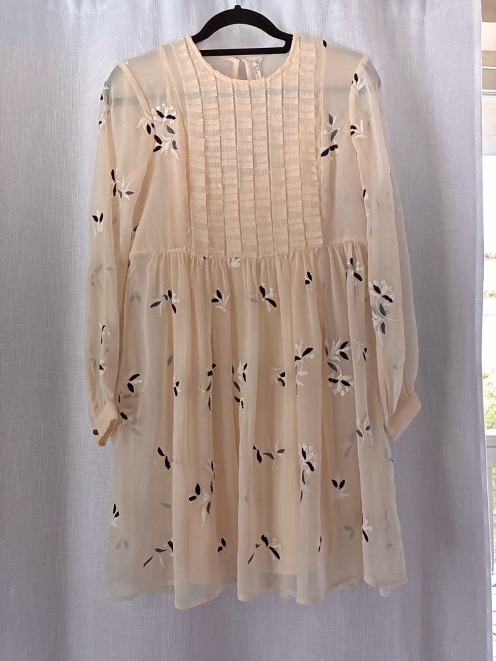 Feather Bone by Anthropologie Feuille Sheer Floral Embroidered Dress Size 2